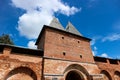 St. Nicholas Tower with entrance gate of Zaraysk Kremlin, Moscow Region, Russia under bright blue summer sky Royalty Free Stock Photo