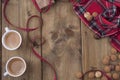 St. Nicolas day concept. Dutch holiday Sinterklaas, festive breakfast with coffee, kruidnoten, traditional sweets and presents. T Royalty Free Stock Photo
