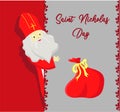St. Nicolas day. Greeting card for the sinterclass. Holiday gifts in a red bag