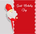 St. Nicolas day. Greeting card for the sinterclass. Holiday gifts in a red bag