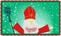 St. Nicolas day. Greeting card for the sinterclass. Holiday gifts in a red bag