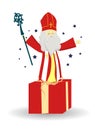 St. Nicolas day. Greeting card for the sinterclass. Holiday gifts in a red bag Royalty Free Stock Photo