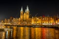 St. Niklaas church by night in Amsterdam the Netherlands Royalty Free Stock Photo