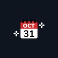 31st of October of Halloween calendar flat design elements,Icon,Vector,Illustration Royalty Free Stock Photo