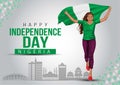 1st October Nigeria Independence Day. young girl running with holding Nigeria flag in her hands behind. vector illustration