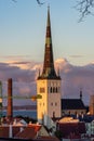 St. Olav\'s church (Oleviste kirik) at sunset, Tallinn, Estonia Royalty Free Stock Photo