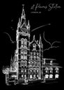 St. Pancras railway station, London, UK. Engraving style sketch. Royalty Free Stock Photo