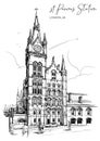 St. Pancras railway station, London, UK. Engraving style sketch. Royalty Free Stock Photo