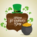 St partick celebration with wood emblem and coins Royalty Free Stock Photo