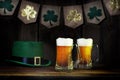 St. Patirck`s Day Beer and Leprechaun Hat Royalty Free Stock Photo