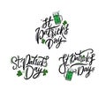 St. Patric`s Day hand drawn vector lettering set. Isolated on white background. Holiday vector illustration