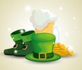 St patrick boots and hat with beer glass and coins Royalty Free Stock Photo