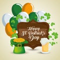 St patrick celebration with wood emblem and balloons