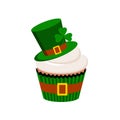 St Patrick cupcake with leprechaun hat isolated on white background.