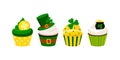 St Patrick cupcakes set isolated on white background.