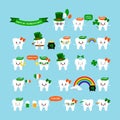 St Patrick cute teeth icon set isolated on background.