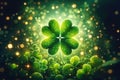 St patrick day background, Lucky green four-leaf clover isolated on green Royalty Free Stock Photo