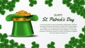 St patrick day banner template with illustration of shamrock clover leaves and golden coin in the hat Royalty Free Stock Photo