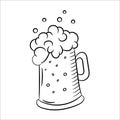 Beer mug with foam. Vector illustration in Doodle style. For pub design, restaurant menu, signage