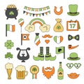 St patrick day. Colored design lucky elements clover hat leprechaun golden coins recent vector collection in flat style