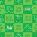 St Patricks day doodle style seamless pattern in black and white