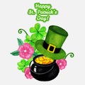 St.patrick day greeting card with hat, coins and Royalty Free Stock Photo