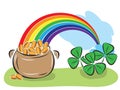 St. Patrick Day pot with coins and shamrocks