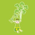 St. Patrick Day`s card with cute ant cartoon and shamrock leaves on green background Royalty Free Stock Photo