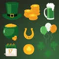 St Patrick Day traditional elements in flat style. Royalty Free Stock Photo