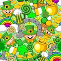 St Patrick Doodles Seamless Pattern Vector Design