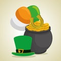 St patrick hat and couldron with coins and balloons