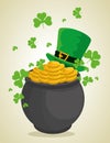 St patrick hat and couldron with coins to celebration Royalty Free Stock Photo