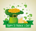 St patrick hat with gold coins and beer glass Royalty Free Stock Photo