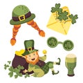 st patrick illustration set beer red wig st patrick letter