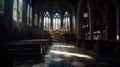 St. Patrick\'s Catherdral With Large Stained Glass Windows Grand Hall Volumetric Lights Generative AI