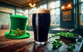 St. Patrick\'s Celebration with Dark Beer and Green Hat Royalty Free Stock Photo