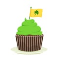 St. Patrick`s Cupcake, a flat cartoon dessert vector illustration isolated on a white background. Happy St. Patrick`s Day