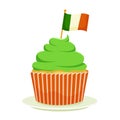 St. Patrick`s Cupcake, a flat cartoon dessert vector illustration isolated on a white background. Happy St. Patrick`s Day