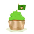 St. Patrick`s Cupcake,a flat cartoon dessert vector illustration isolated on a white background. Happy St. Patrick`s Day