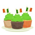St. Patrick`s Cupcake, a flat cartoon dessert vector illustration isolated on a white background. Happy St. Patrick`s Day
