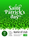 Banner - Saint Patrick`s day. Illustration with text and green Clover on gradient background.