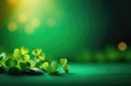 abstract green background, background with clover leaves, golden glow, place for text, bokeh effect, Irish Royalty Free Stock Photo