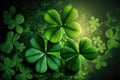 St. Patrick's Day abstract green background decorated with shamrock leaves. Patrick Day pub party celebrating. Generative AI Royalty Free Stock Photo