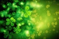 St. Patrick's Day abstract green background decorated with shamrock leaves. Patrick Day pub party celebrating. Generative AI Royalty Free Stock Photo