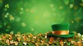 St. Patrick\'s Day background. Four leaf clover, lucky green leprechaun hat Holiday banner, web poster, greeting Royalty Free Stock Photo