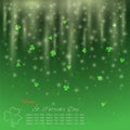 St. Patrick`s Day background, Green shamrock with glitter light