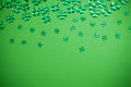 St Patrick`s Day background. Lucky spring with shamrock. Green clover wave border on green background. Royalty Free Stock Photo