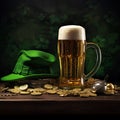 St. Patrick's Day background with mug beer green hat Royalty Free Stock Photo