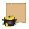 St.Patrick's Day background with Pot Of Gold, Magical Treasure