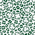 St. Patrick's Day background, Shamrock and leopard print seamless pattern. Lucky clover repeating pattern, Vector Royalty Free Stock Photo